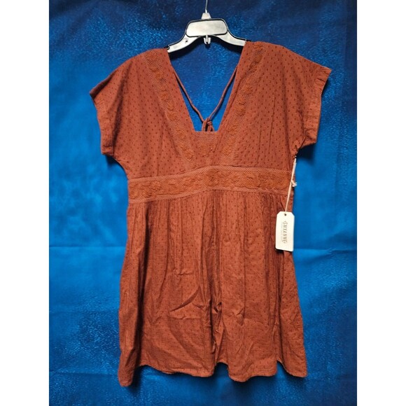 Shyanne Dresses & Skirts - Shyanne Rust Brown Eyelet Midi Dress